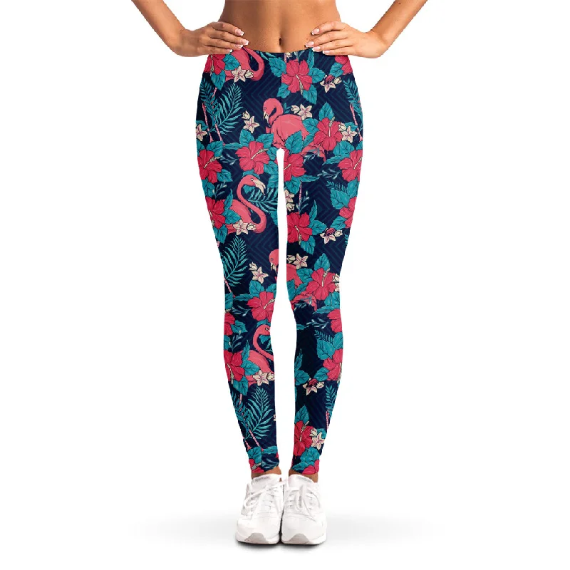 Flamingo And Hawaiian Floral Print Women's Leggings Trendy Ombre Effect Leggings