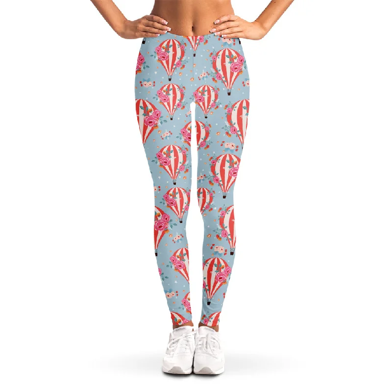 Floral Air Balloon Pattern Print Women's Leggings Trendy Tie-Dye Leggings