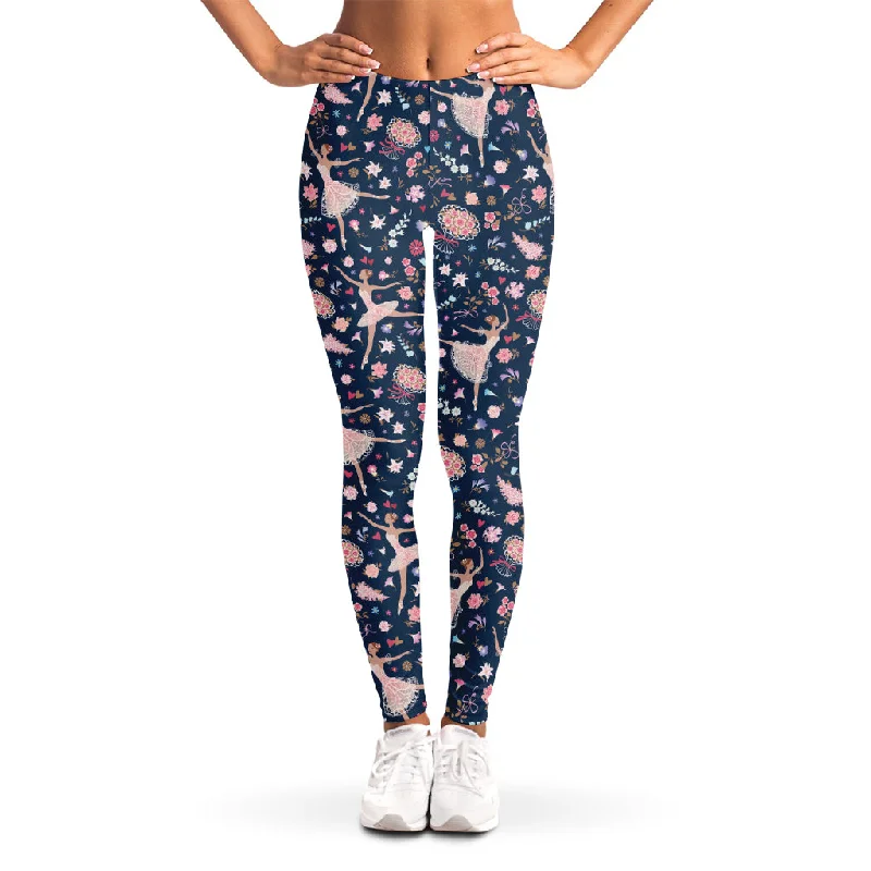 Floral Ballet Pattern Print Women's Leggings Stylish Patterned Active Leggings
