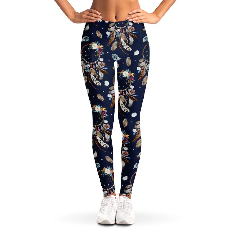 Floral Dream Catcher Pattern Print Women's Leggings Fashionable Lacy Detail Leggings