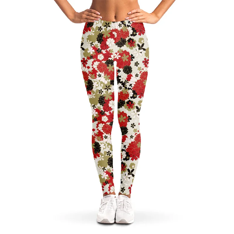 Floral Kimono Pattern Print Women's Leggings Trendy Sports Performance Leggings