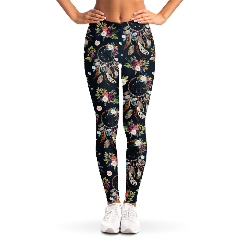 Flower Dream Catcher Pattern Print Women's Leggings Classic Solid Color Leggings