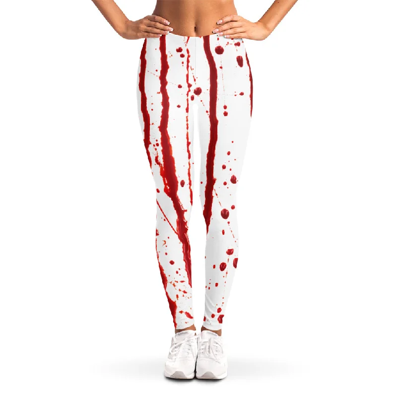 Flowing Red Blood Print Women's Leggings Trendy Full-Length Leggings