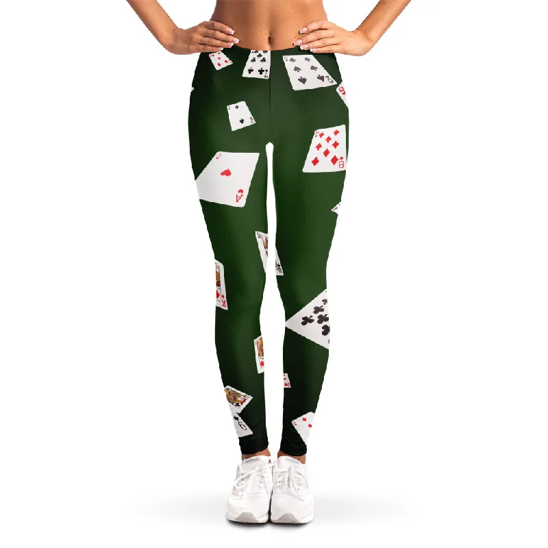 Flying Poker Cards Print Women's Leggings Trendy Cut-Out Activewear Leggings