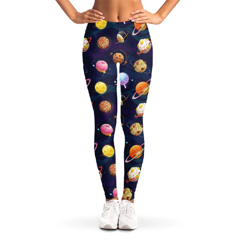 Food Planets Pattern Print Women's Leggings Comfortable Wide-Band Leggings