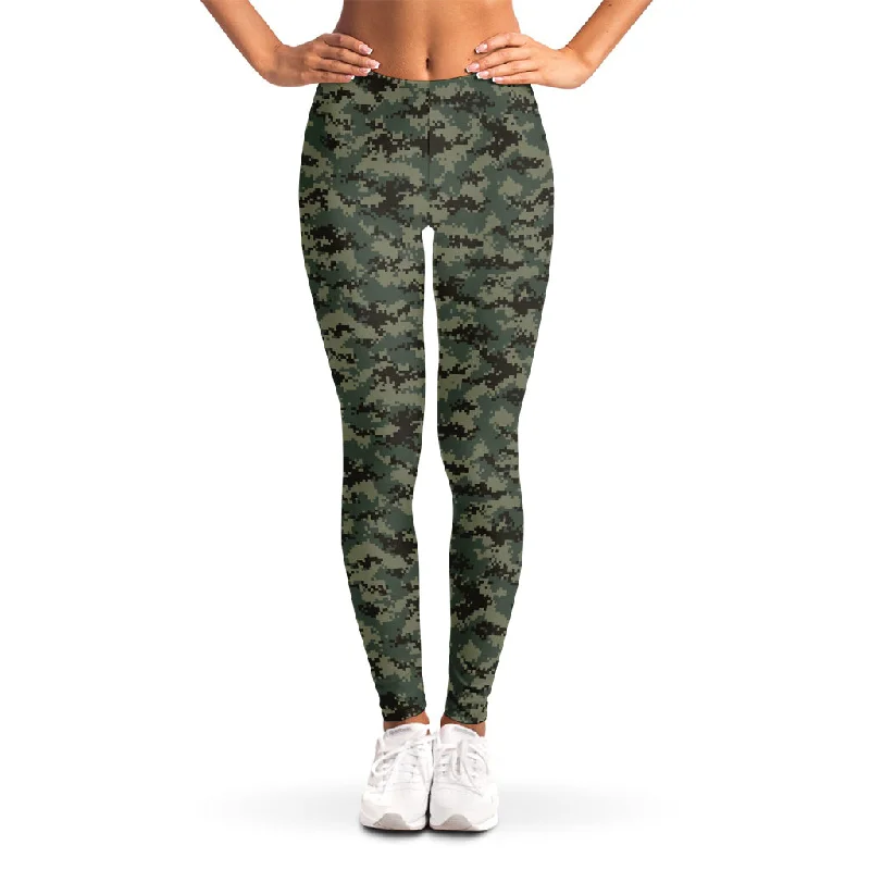 Forest Green Digital Camo Pattern Print Women's Leggings Stylish Ultra Stretch Leggings