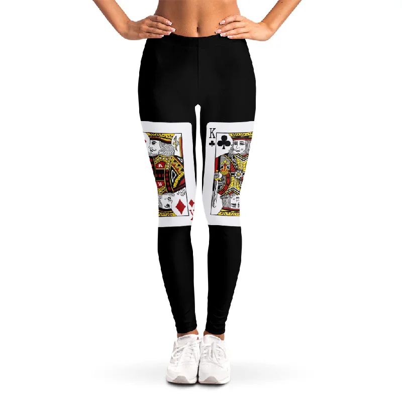 Four Kings Playing Cards Print Women's Leggings Trendy Leather-Look Workout Leggings