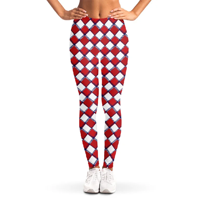 Fourth of July American Plaid Print Women's Leggings Stylish Capri Leggings
