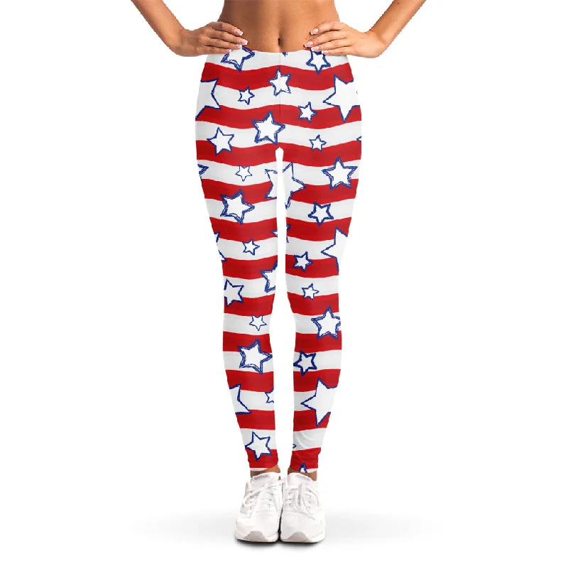 Fourth of July USA Star Pattern Print Women's Leggings Comfortable Bootcut Workout Leggings