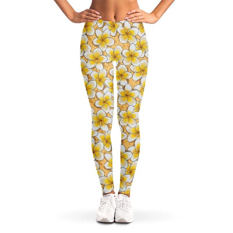 Frangipani Flower Pattern Print Women's Leggings Comfortable Leggings with Pockets