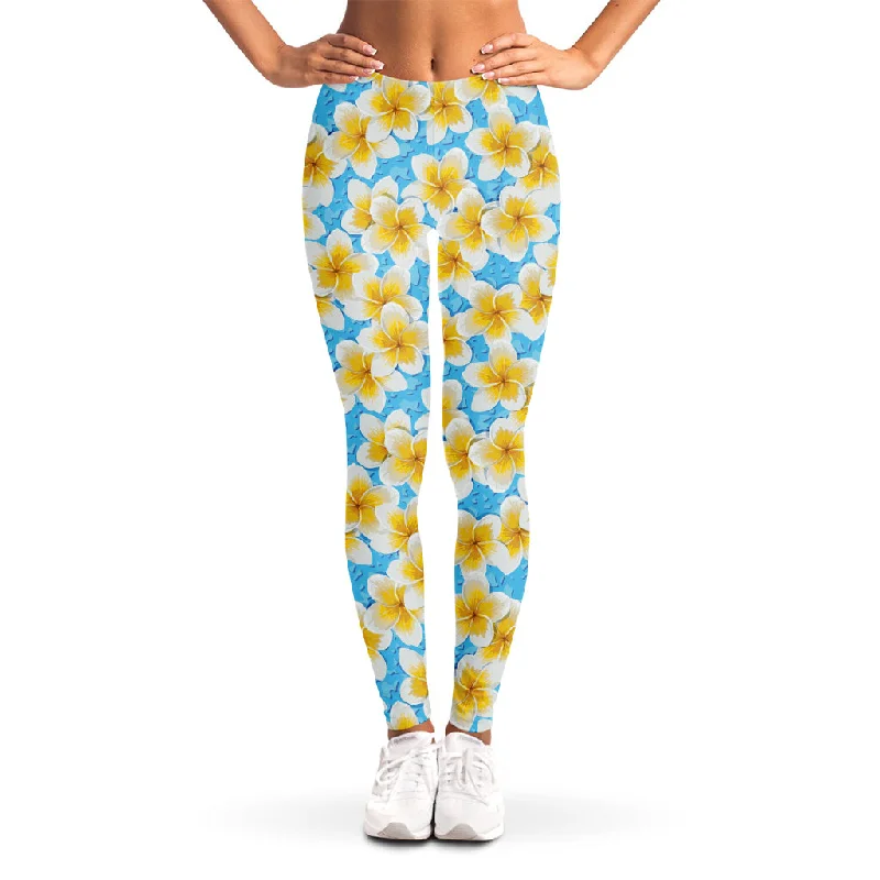 Frangipani On The Water Pattern Print Women's Leggings Stylish Compression Fit Leggings