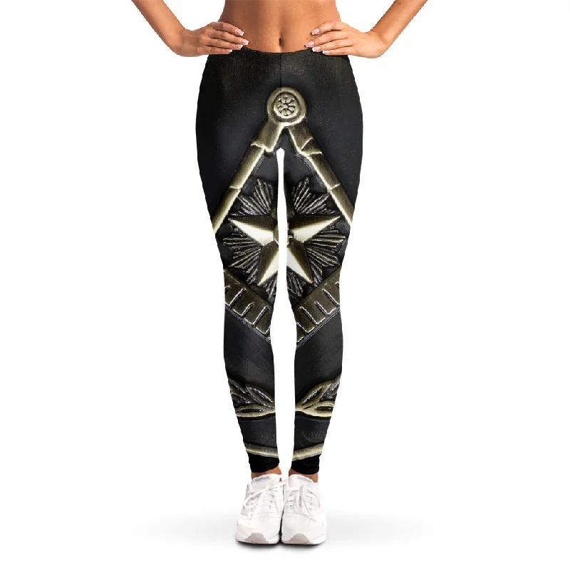 Freemasonry Medal Print Women's Leggings Elegant Animal Print Leggings