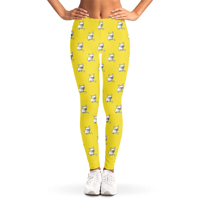 French Bulldog Puppy With Baseball Print Women's Leggings Fashionable Solid Color Tights