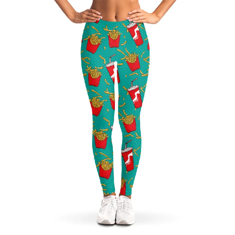 French Fries And Cola Pattern Print Women's Leggings Trendy Digital Print Leggings