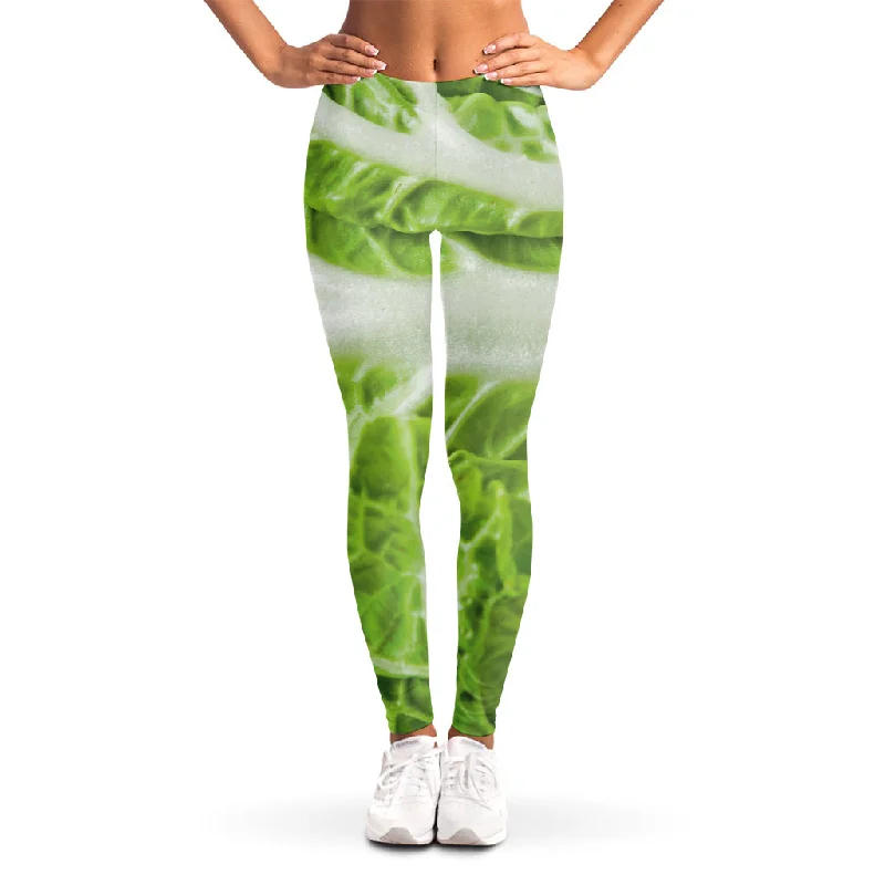 Fresh Cabbage Leaf Print Women's Leggings Comfortable Zip-Up Leggings