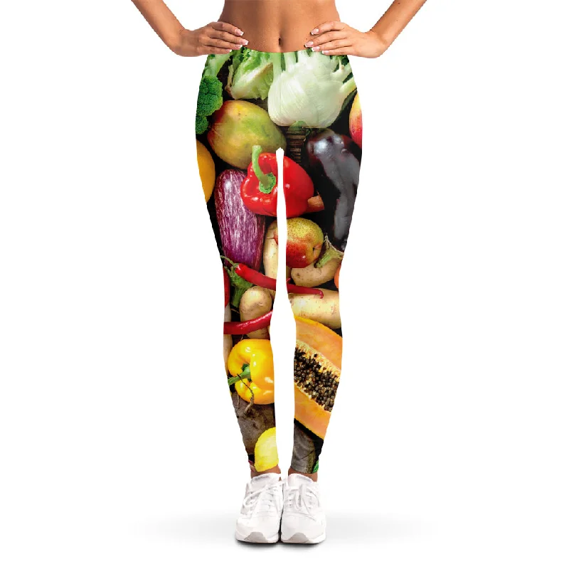 Fresh Fruits And Vegetables Print Women's Leggings Cozy Oversized Leggings