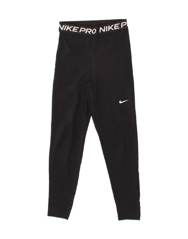 NIKE Womens Dri Fit Graphic Leggings UK 4 XS  Black Polyester Chic Velvet Soft Leggings