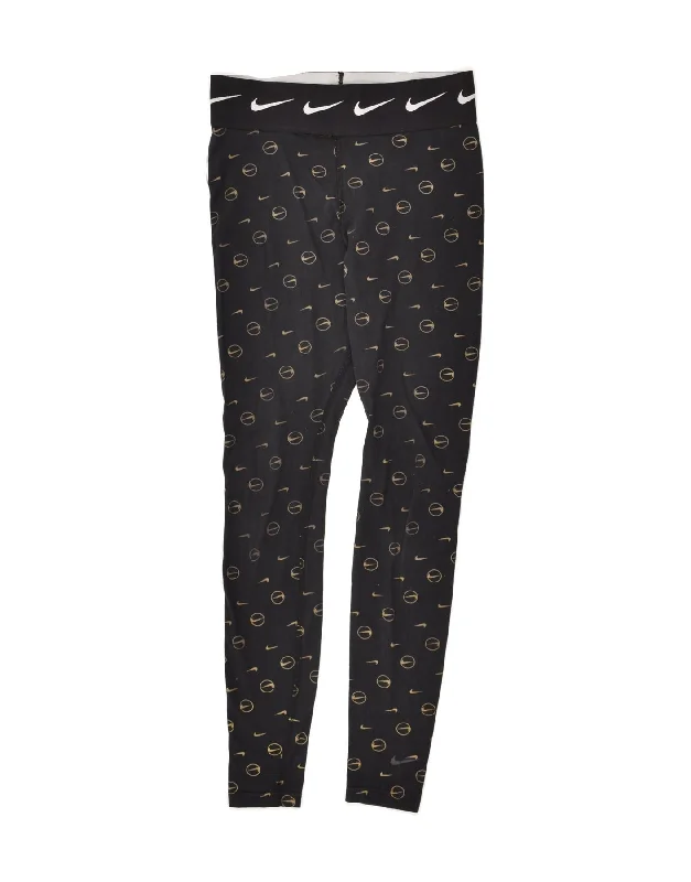 NIKE Womens Tight Fit Graphic Leggings UK 8 Small Black Logo Fashionable Sports Leggings