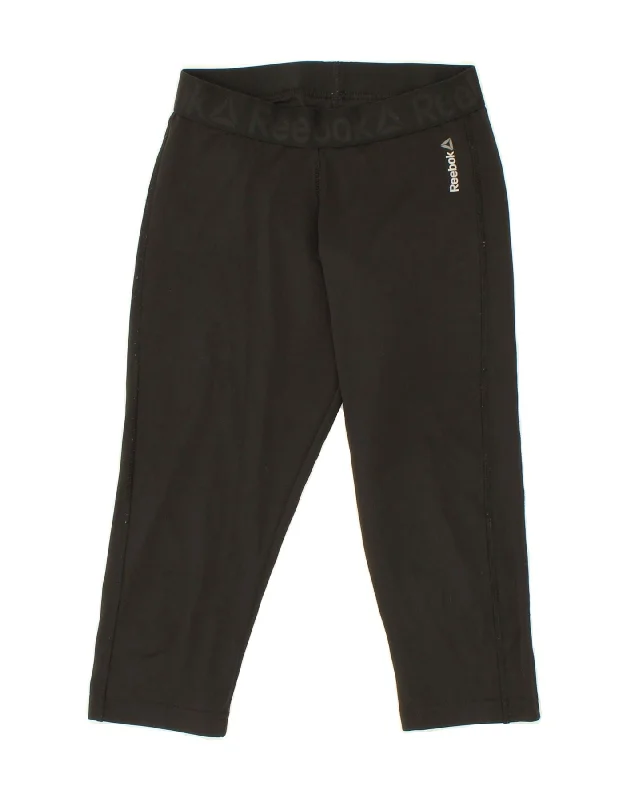 REEBOK Womens Capri Leggings UK 8/10 Small  Black Polyester Fashionable Floral Active Leggings