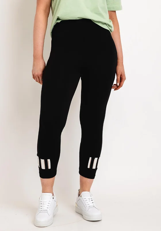 Ever Sassy Striped Cuffs Leggings, Black Trendy Adjustable Waist Leggings