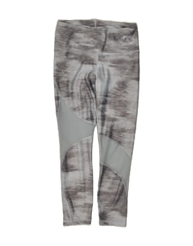 UNDER ARMOUR Womens Heat Gear Leggings UK 12 Medium Grey Tie Dye Polyester Stylish Camo Print Leggings